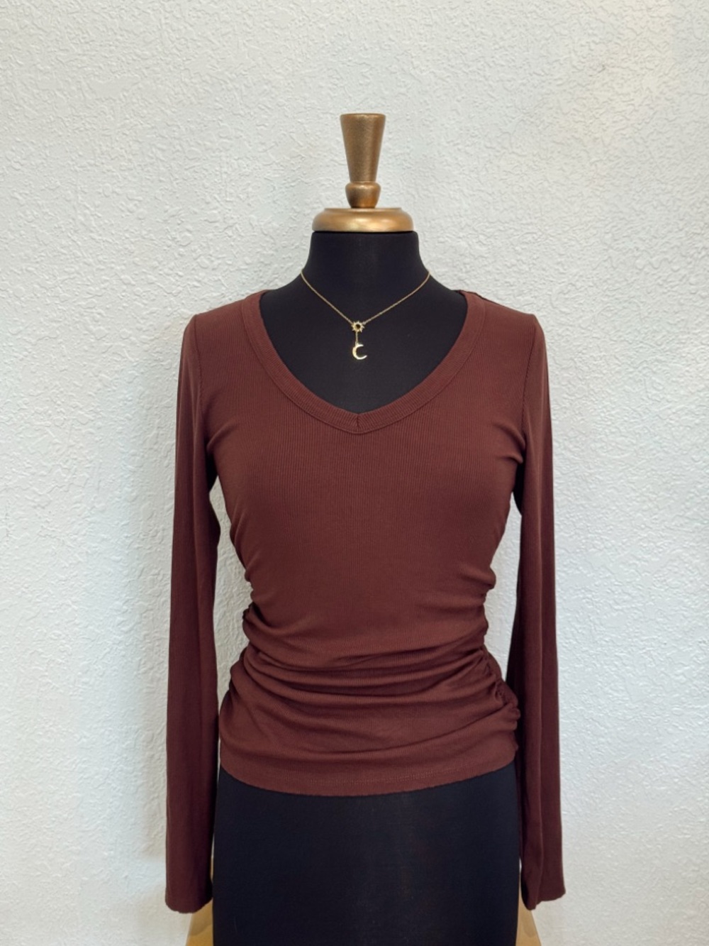 Socialite Chocolate Long Sleeve V-Neck Top